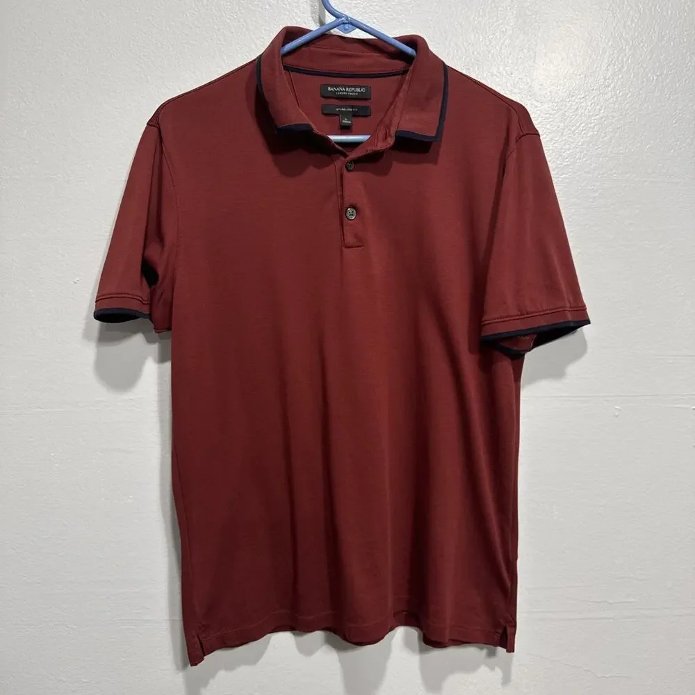BANANA REPUBLIC Polo Shirt Mens Size L Luxury Touch Maroon Std Fit Short Sleeve